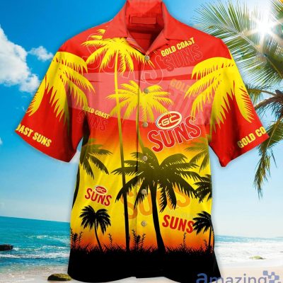 AFL Gold Coast Suns Red Yellow Coconut Tree Hawaiian Shirt
