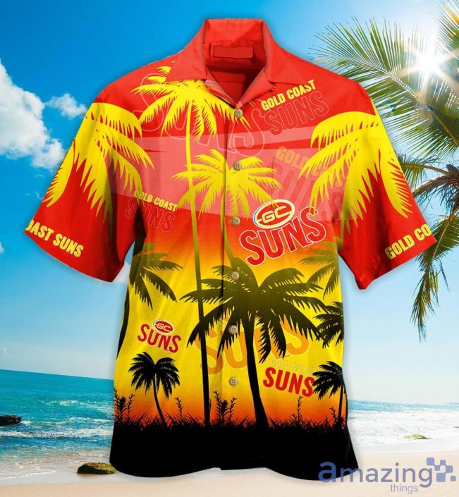 AFL Gold Coast Suns Red Yellow Coconut Tree Hawaiian Shirt