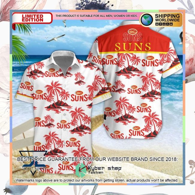 AFL Gold Coast Suns White Red Island Hawaiian Shirt