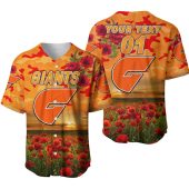 AFL Greater Western Sydney Giants Custom Text Poppy Flowers Baseball Jersey