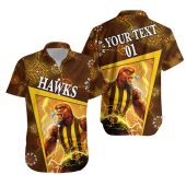 AFL Hawthorn Hawks Custom Name Number Indigenous Mascot Hawaiian Shirt