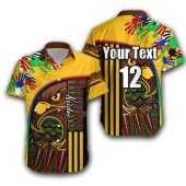 AFL Hawthorn Hawks Custom Name Number NAIDOC Week Hawaiian Shirt