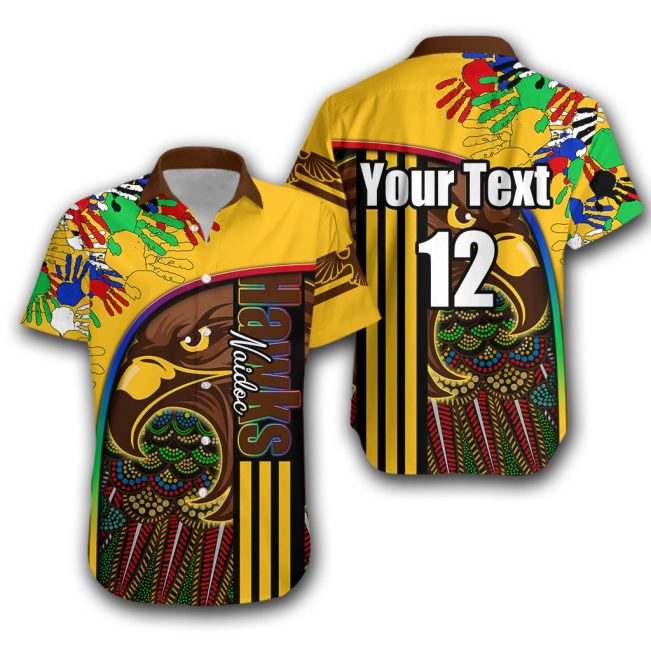 AFL Hawthorn Hawks Custom Name Number NAIDOC Week Hawaiian Shirt