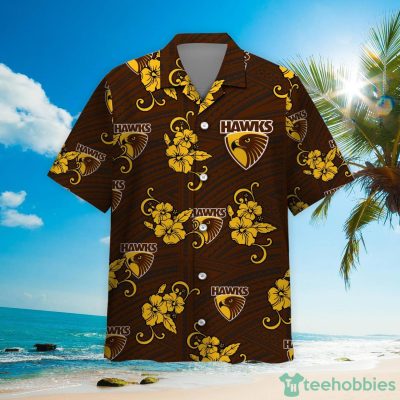 AFL Hawthorn Hawks Custom Name Number Tropical Flowers Hawaiian Shirt