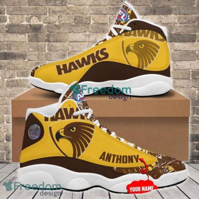 AFL Hawthorn Hawks Custom Name Yellow Brown Air Jordan 13 Shoes V3