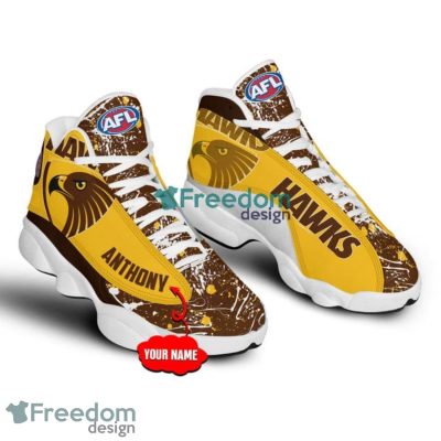 AFL Hawthorn Hawks Custom Name Yellow Brown Air Jordan 13 Shoes V3