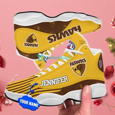 AFL Hawthorn Hawks Custom Name Yellow Brown Air Jordan 13 Shoes V4