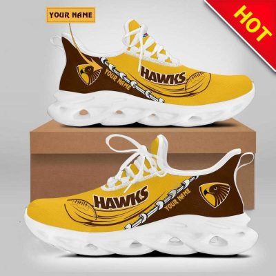 AFL Hawthorn Hawks Custom Name Yellow Brown Max Soul Shoes V5