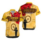 AFL Hawthorn Hawks Custom Text Indigenous ANZAC Day Hawaiian Shirt