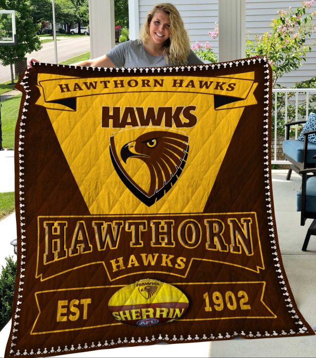 AFL Hawthorn Hawks EST 1902 Quilt Blanket