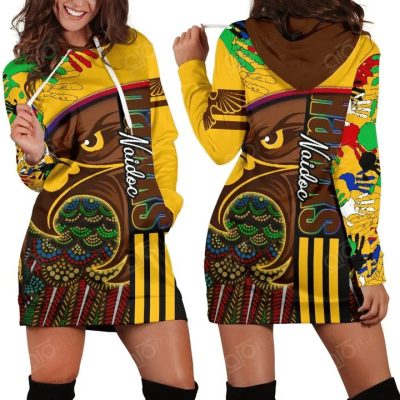 AFL Hawthorn Hawks Indigenous Brown Gold Women Hoodie Dress