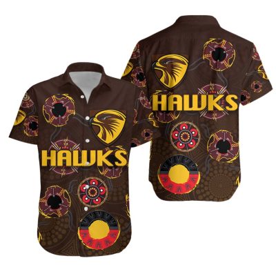 AFL Hawthorn Hawks Indigenous Brown Hawaiian Shirt