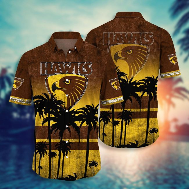 AFL Hawthorn Hawks Palm Trees Beach Hawaiian Shirt