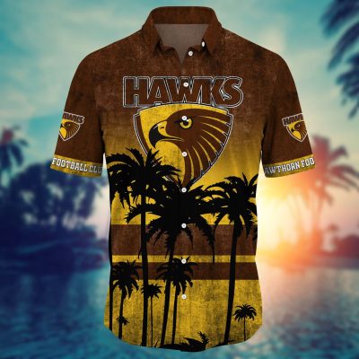 AFL Hawthorn Hawks Palm Trees Beach Hawaiian Shirt