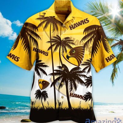 AFL Hawthorn Hawks Palm Trees Beach Hawaiian Shirt V2