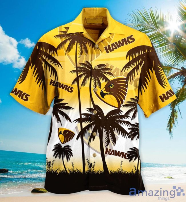 AFL Hawthorn Hawks Palm Trees Beach Hawaiian Shirt V2