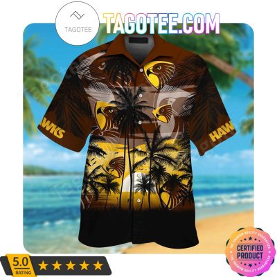 AFL Hawthorn Hawks Palm Trees Sunrise Hawaiian Shirt