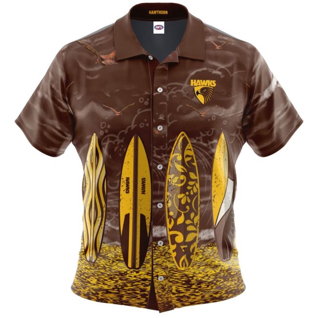 AFL Hawthorn Hawks Surfboard Hawaiian Shirt