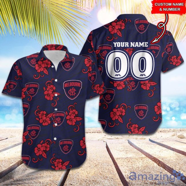 AFL Melbourne Demons Custom Name Number Tribal Hawaiian Shirt