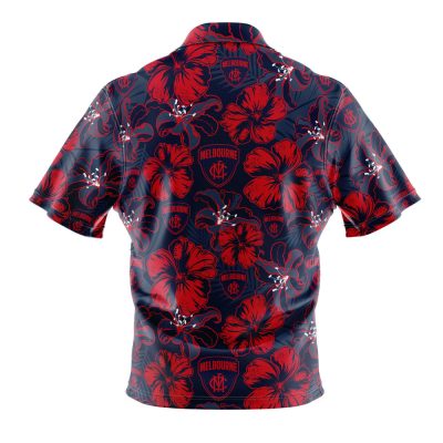 AFL Melbourne Demons Navy Blue Hibiscus Hawaiian Shirt