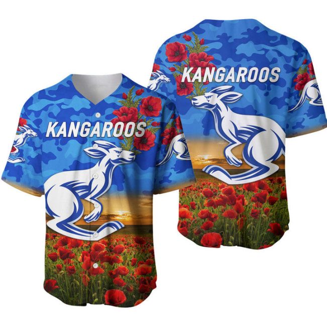 AFL North Melbourne Kangaroos Poppy Flowers Baseball Jersey