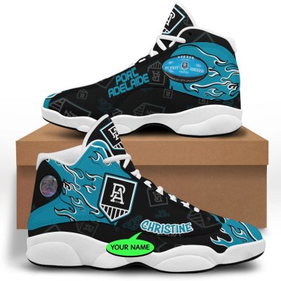 AFL Port Adelaide Custom Name Black Air Jordan 13 Shoes V2