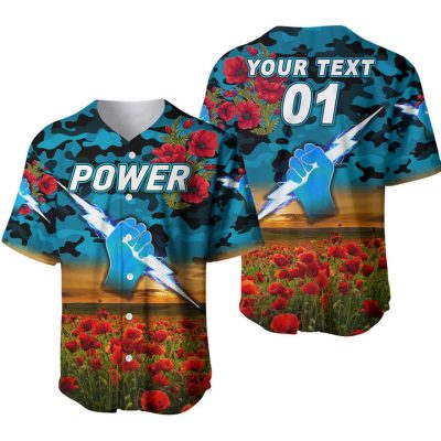 AFL Port Adelaide Custom Text Number Poppy Flowers Baseball Jersey
