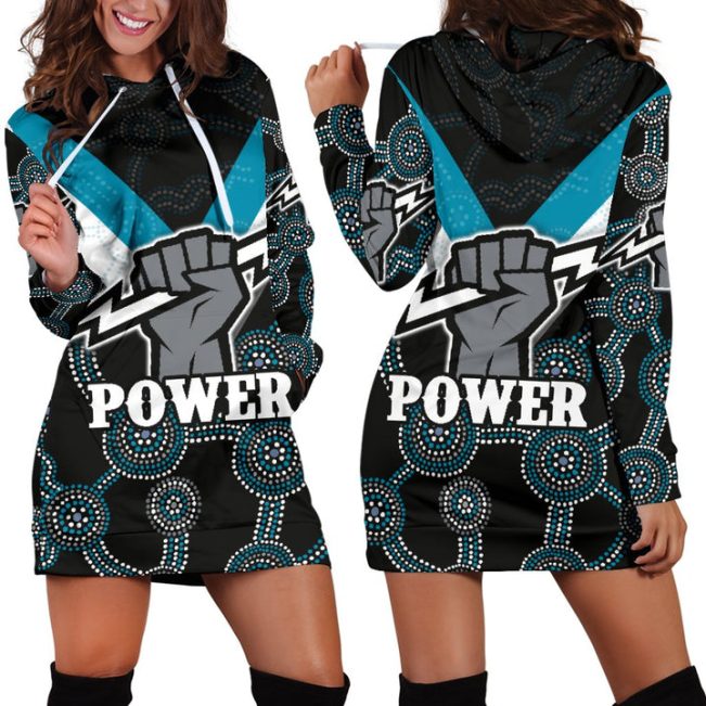 AFL Port Adelaide Indigenous Black Teal Women Hoodie Dress