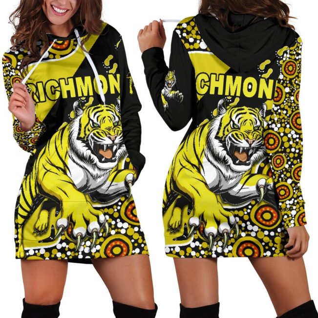 AFL Richmond Tigers Indigenous Yellow Black Women Hoodie Dress