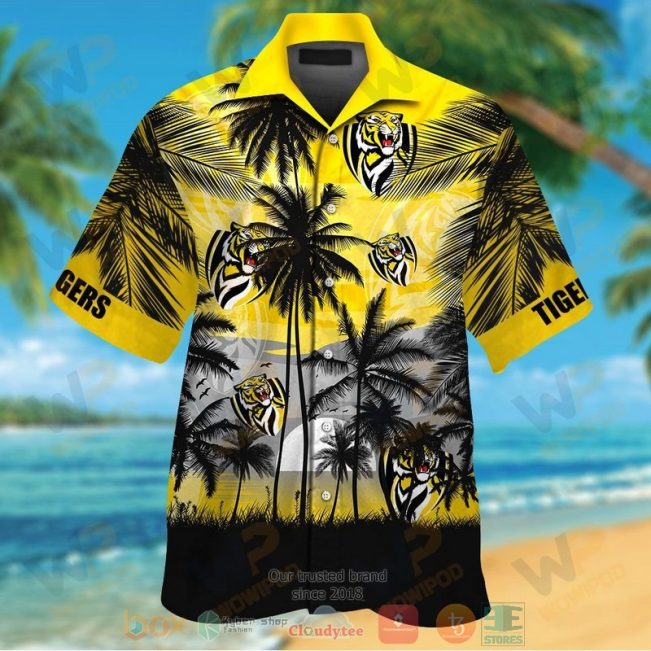 AFL Richmond Tigers Palm Tree Sunrise Hawaiian Shirt