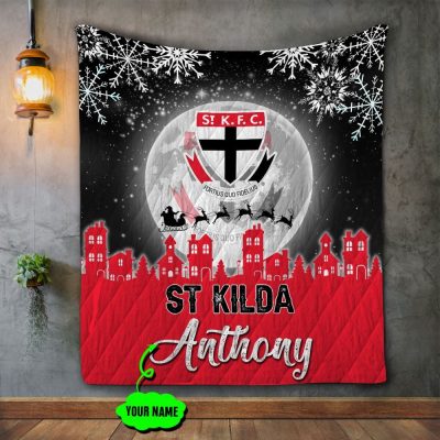 AFL St Kilda Saints Custom Name Christmas Quilt Blanket