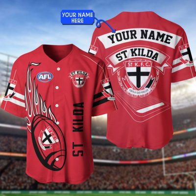 AFL St Kilda Saints Custom Name Red Baseball Jersey