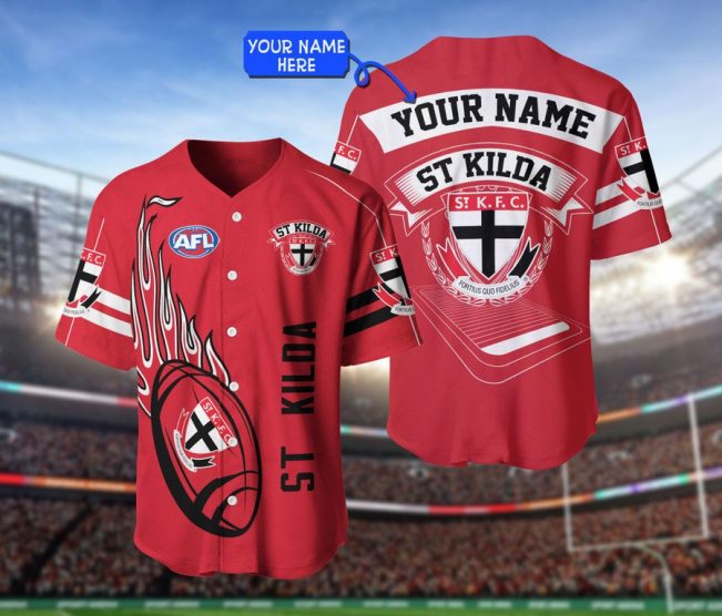 AFL St Kilda Saints Custom Name Red Baseball Jersey