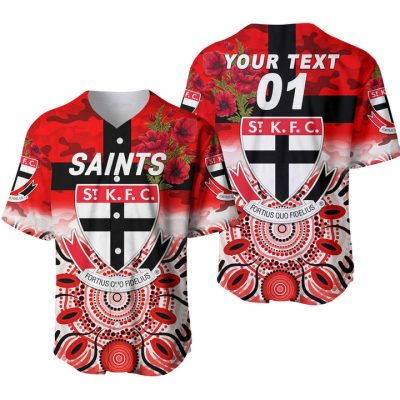AFL St Kilda Saints Custom Text Number Indigenous Red Baseball Jersey