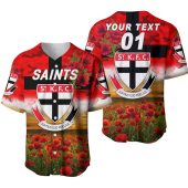 AFL St Kilda Saints Custom Text Number Poppy Flowers Baseball Jersey