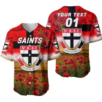 AFL St Kilda Saints Custom Text Number Poppy Flowers Baseball Jersey