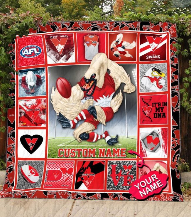 AFL Sydney Swans Custom Name Mascot Quilt Blanket