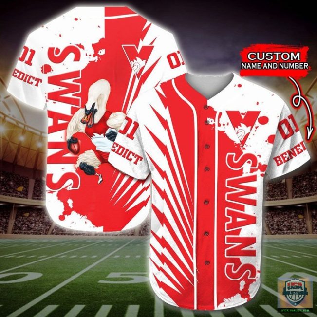 AFL Sydney Swans Custom Name Number Mascot Baseball Jersey
