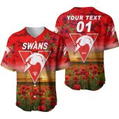 AFL Sydney Swans Custom Text Number Poppy Flowers Baseball Jersey