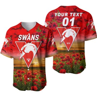 AFL Sydney Swans Custom Text Number Poppy Flowers Baseball Jersey