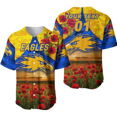 AFL West Coast Eagles Custom Text Number Poppy Baseball Jersey