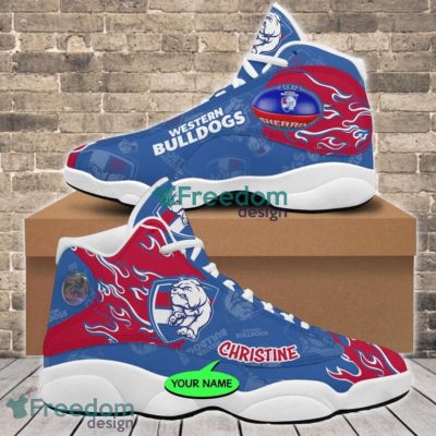 AFL Western Bulldogs Custom Name Blue Fire Air Jordan 13 Shoes
