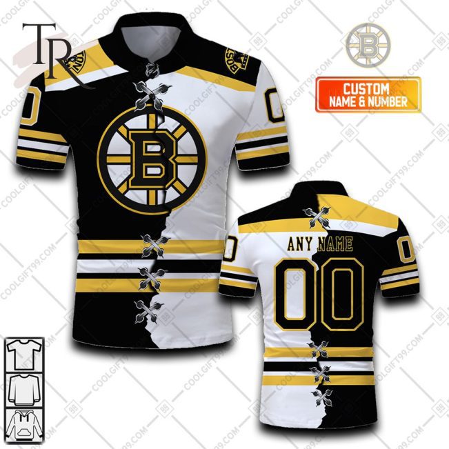 Customized NHL Boston Bruins Mix Jersey Style Polo Shirt - Soulcals.com