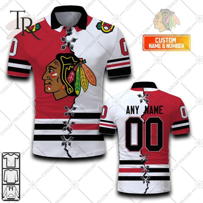 Customized NHL Chicago Blackhawks Mix Jersey Style Polo Shirt - Soulcals.com