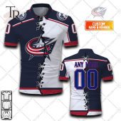 Customized Nhl Columbus Blue Jackets Mix Jersey Style Polo Shirt Long Time - demo10