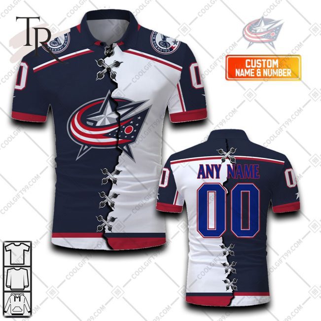 Customized NHL Columbus Blue Jackets Mix Jersey Style Polo Shirt - Soulcals.com