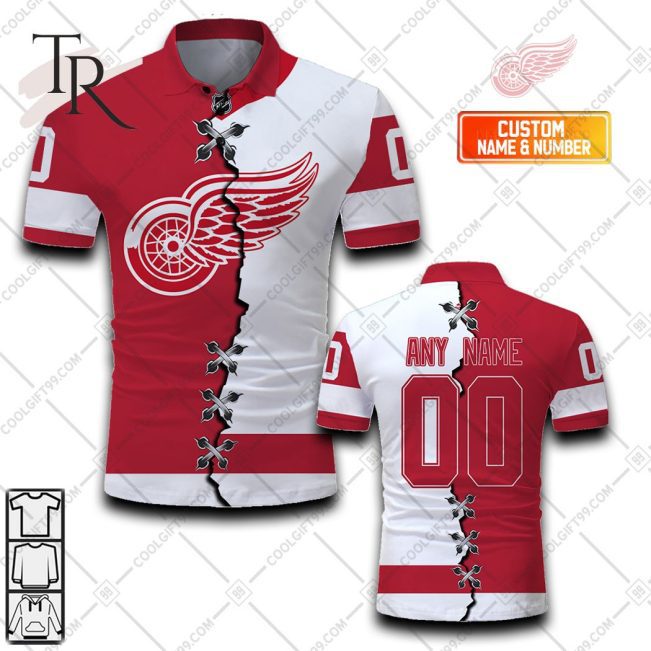 Customized NHL Detroit Red Wings Mix Jersey Style Polo Shirt - Soulcals.com