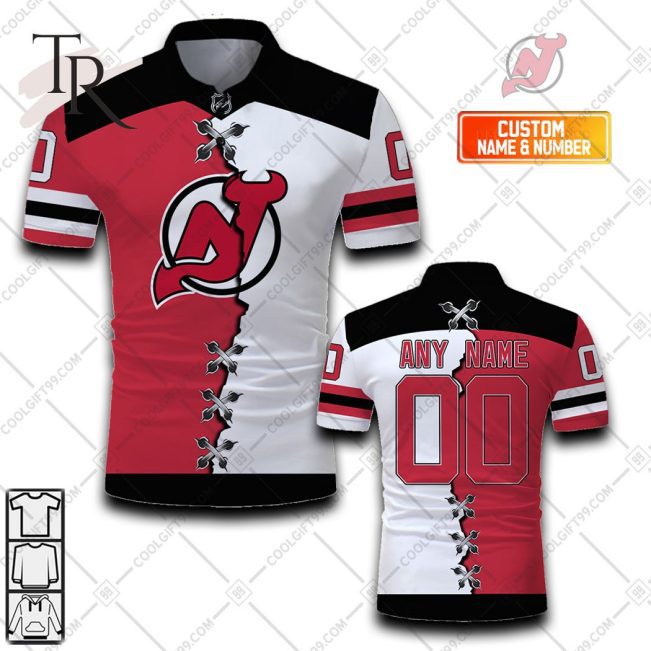 Customized NHL New Jersey Devils Mix Jersey Style Polo Shirt - Soulcals.com