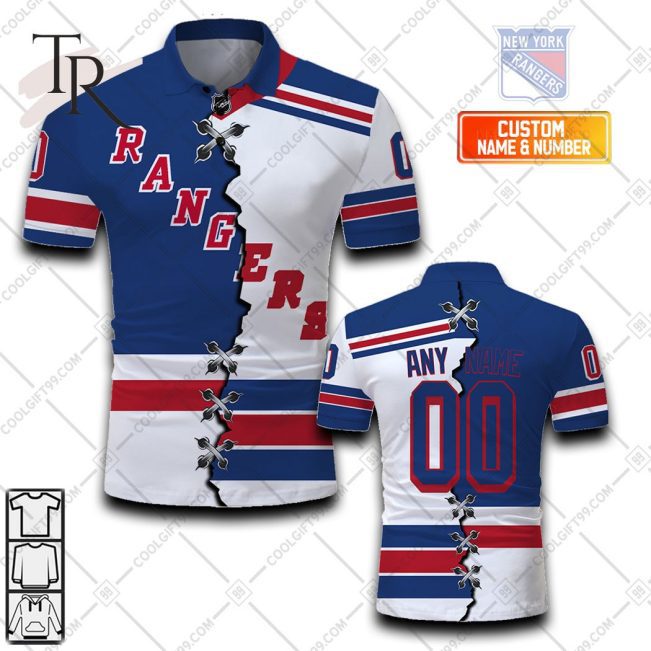Customized NHL New York Rangers Mix Jersey Style Polo Shirt - Soulcals.com