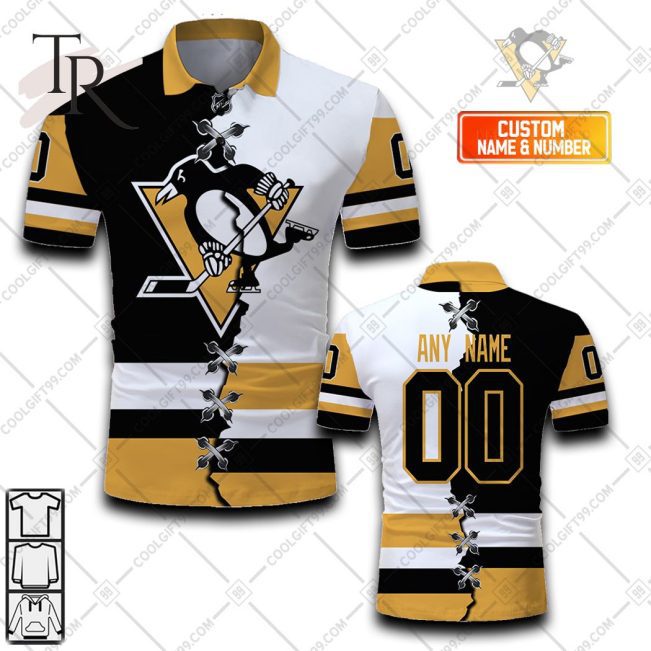 Customized NHL Pittsburgh Penguins Mix Jersey Style Polo Shirt - Soulcals.com